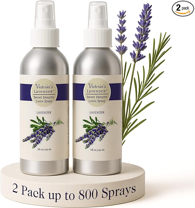 Victoria's Lavender Linen Spray - Aromatherapy Pillow Mist & Linen Spray for Bedding, Soothing Lavender Essential Oil Pure Blend for Bed & Pillows, Relaxing, Handmade in the USA - 2 Pack, 8 oz