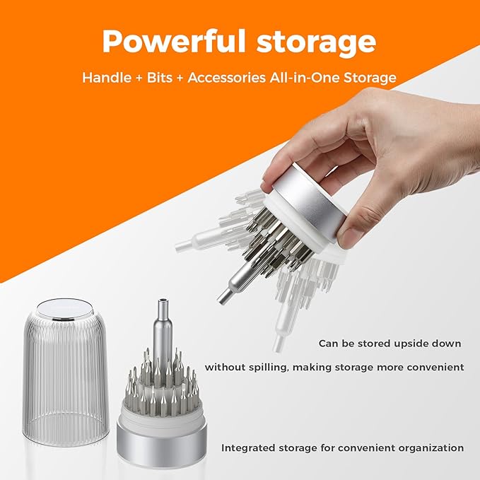 31 in 1 Precision Screwdriver Set, S2 Steel Magnetic Bits Mini Tool Kit with Transparent Case, Professional Repair Set for iPhone, Laptop, PC, Watch, Glasses & Electronics (Silver)