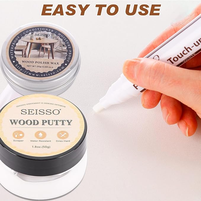 Furniture Touch Up Markers- 12 Colors, 19 Pcs Wood Scratch Repair Kit with Polish Wax and Wood Putty, Repair Wood Marker Pens for Cracks, Scratches, Holes, Stains, Doors, Floors, Tables, Cabinets
