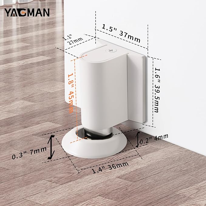2 Pack Magnetic Door Stopper, Magnet Floor Door Stop Retractable, Door Magnetic Catch, Door Holder to Keep Door Open, No Drilling Mount with Adhesive, White WT-2