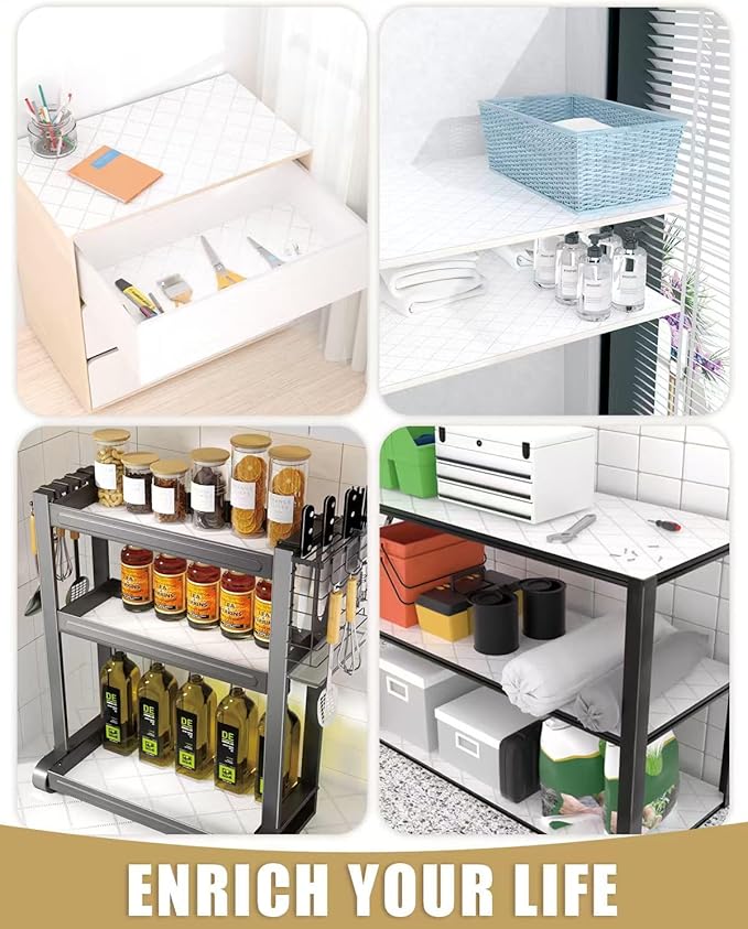 Shelf Liners for Kitchen Cabinets Non-Adhesive, Non-Slip Thickened Shelf Paper Waterproof Washable for Drawer Dresser Pantry Shelve Bathroom Protector Liner