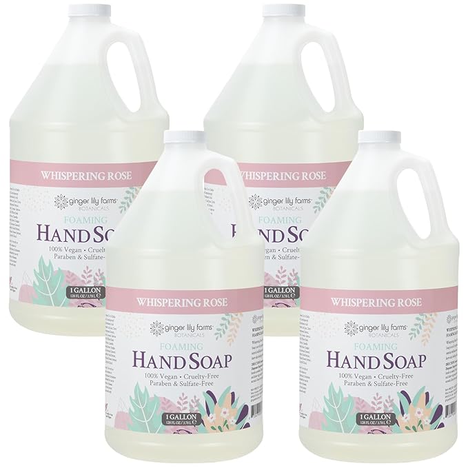 Ginger Lily Farms Botanicals All-Purpose Foaming Hand Soap Refill, 100% Vegan & Cruelty-Free, Whispering Rose Scent, 1 Gallon (Pack of 4)