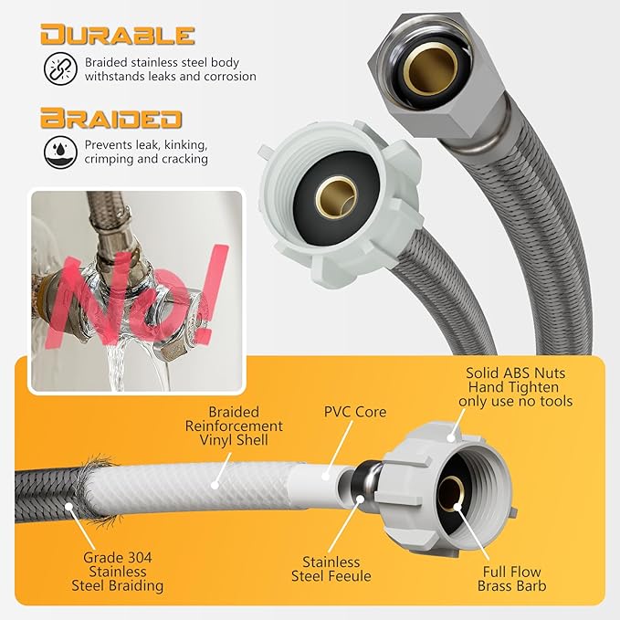 Toilet Flange Repair Kit with 16" Stainless Steel Supply Hose & Elastic Wax-Free Ring – Complete Toilet Installation Kit for 3"/4" Drain, DIY Toilet Repair Kit with No-Leak Seal