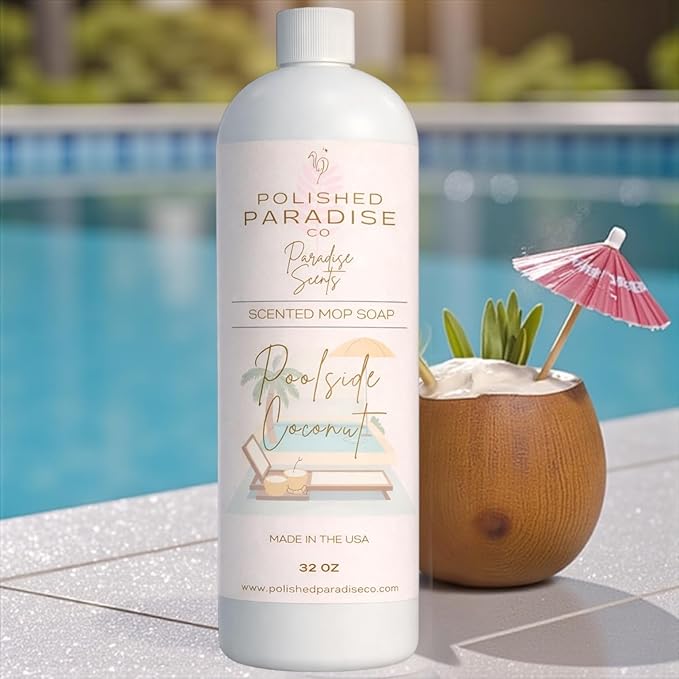 Scented Mop Soap, Resort Inspired Spring Cleaning Floor Cleaner, Made in USA, 32 Oz (Poolside Coconut)