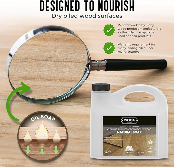 WOCA Natural Soap, Natural |2.5 L| - Concentrated Wood Cleaner for oil or wax finished hardwood floors, tables, millwork, cutting boards, and countertops.