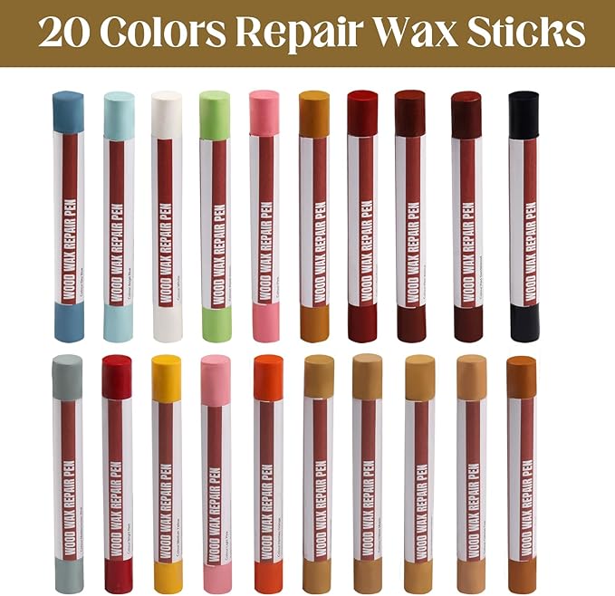 Wood Filler Sticks，20 Colors Wood Repair Wax Crayons Furniture Markers Touch up for Repairing Scratches, Scuffs, Cracks, Dings and Holes in Wood Floors, Cabinets, Furniture (Color Series)