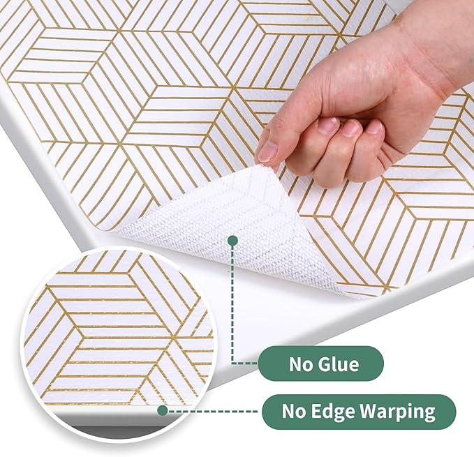 Shelf Liners for Kitchen Cabinets 17.5in x 30FT Non Adhesive Cabinet Liner Strong Non-Slip Thickened Gold Geometric Drawer Liner Easy to Clean for Shelf Cabinet with Knife and Tape Measure