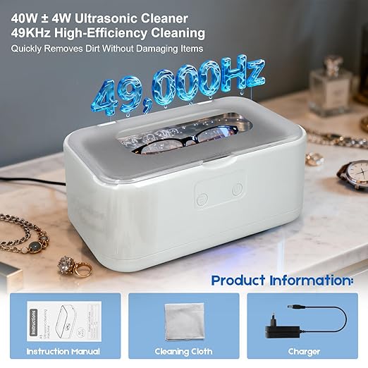 Ultrasonic Jewelry Cleaner, 27oz Large Capacity 49KHz Ultrasonic Cleaner Machine, Ultra-Quiet with 5 Cleaning Modes, Digital Timer, Stainless Steel Tank for Jewelry, Eyeglasses, Watches, Dentures