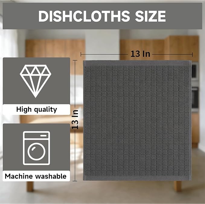 100% Cotton Kitchen Dish Cloths Set (8 Pack) – 13 x 13 Inches Ultra Soft Absorbent Dish Towels for Washing Dishes Scrubbing Dish Cloths Sets