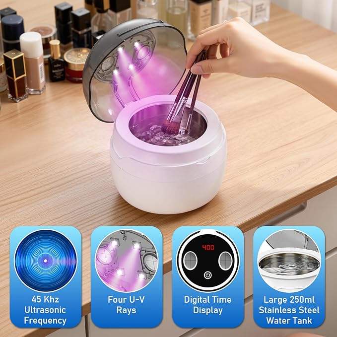 Ultrasonic Jewelry Cleaner | 45KHz Ultrasonic Cleaner Machine with 4 Modes & Digital Timer Display | Low-Noise 360° Cleaning for Makeup Brushes, Glasses, Necklaces, Rings | Stainless Steel Tank