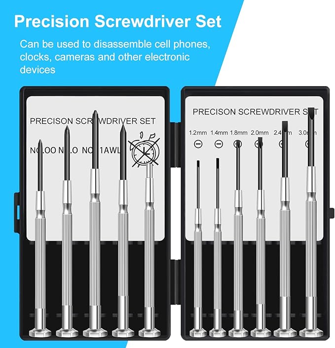 11 PCS Mini Precision Screwdriver Set, Small Screwdriver Set, Tiny Screw Driver Kit with Slotted and Phillips Heads for Watch, Eyeglasses, Toys, Electronics, Computer, Jewelry Repair