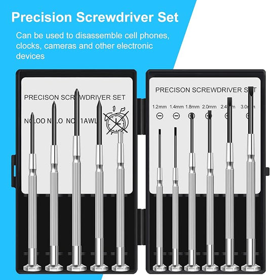 11 PCS Mini Precision Screwdriver Set, Small Screwdriver Set, Tiny Screw Driver Kit with Slotted and Phillips Heads for Watch, Eyeglasses, Toys, Electronics, Computer, Jewelry Repair