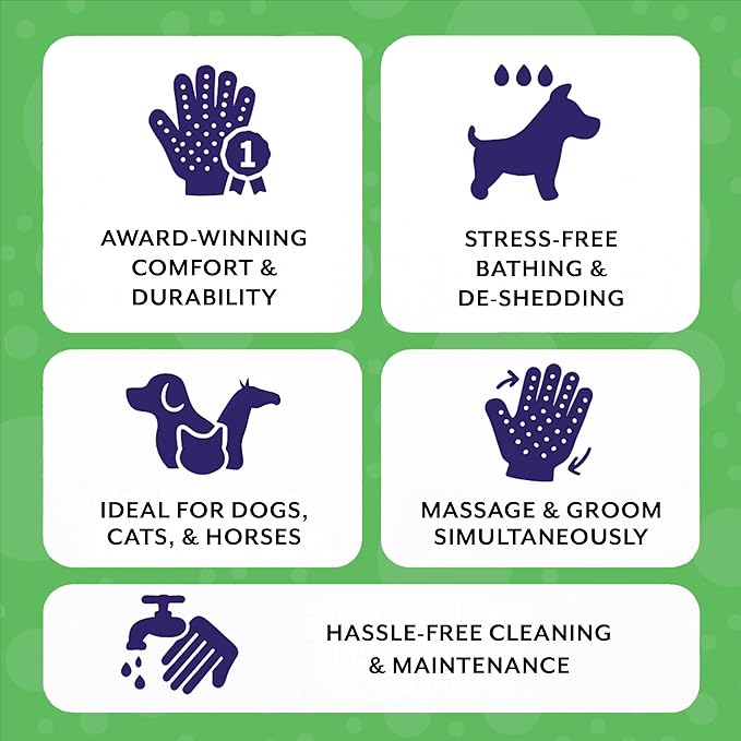 H HandsOn Pet Grooming Gloves - Patented #1 Ranked, Award Winning Shedding, Bathing, & Hair Remover Gloves - Gentle Brush for Cats, Dogs, and Horses (Mono Purple, Junior)