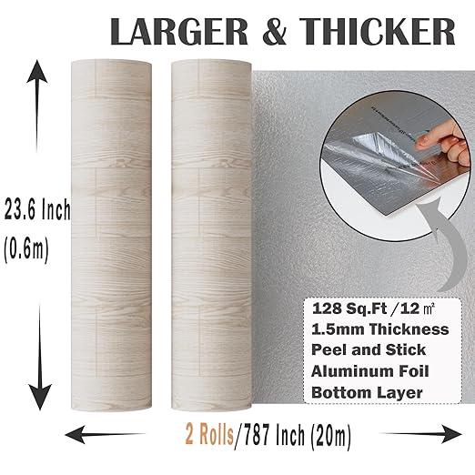 Oxdigi Peel and Stick Vinyl Flooring 2 Rolls 23"x 393"/128 Sq.Ft, Self Adhesive Vinyl Floor Tiles Wood Plank Flooring Waterproof Wear-Resistant for Any Room, Easy DIY Floor Coverings, Light Wood