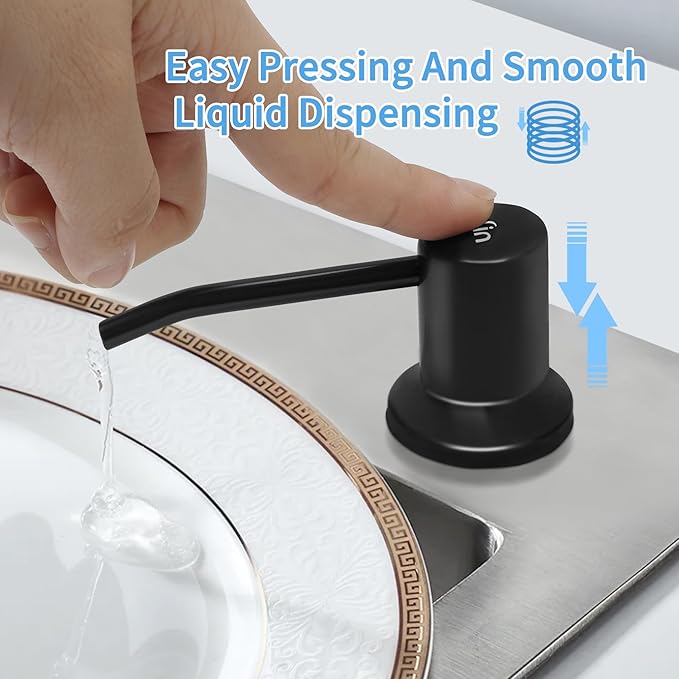 Soap Dispenser for Kitchen Sink Black Built in Soap Dispenser Pump Dish Liquid Countertop with Bottle