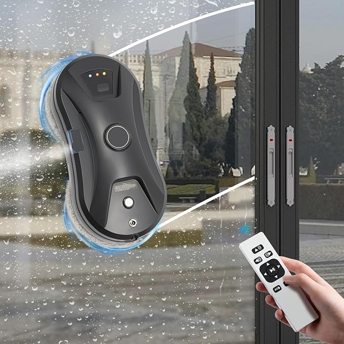 Window Cleaning Robot, Automatic Water Spray Window Washer Robot 2800Pa Strong Suction Smart Window Cleaner, Remote Control Window Washer Robot for Windows, Tiles, Glass Door (Black)