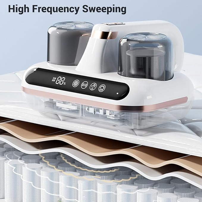 Mattress Vacuum Cleaner, Handheld Bed Vacuum Cleaner 16Kpa Suction Low Noise with 4 Filter, Cordless Handheld Bed Vacuums Effectively Clean Up Bed, Pillows, Sofas, Carpets