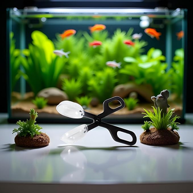 Black Reptile Feeding Scooper with Spoon-Shaped Tips, Terrarium Cleaning Tool for Snakes, Lizards, Tarantulas, Amphibians