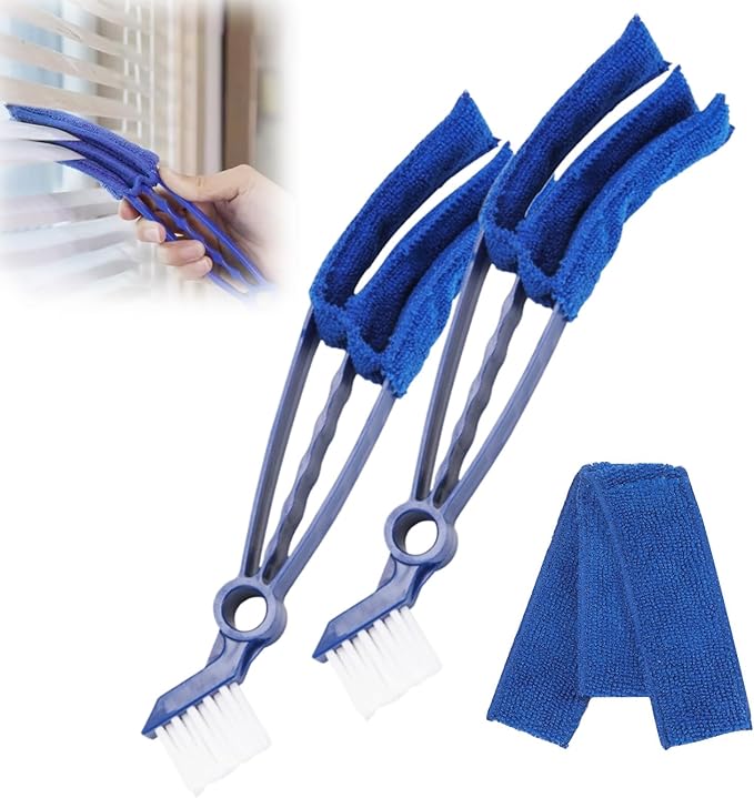 Removable Window Blind Cleaner, 2026 New Duster Brush with Microfiber Sleeves, Blind Cleaner Tools for Blinds Air Conditioner Keyboard Fan Dust (Blue, 2PCS)