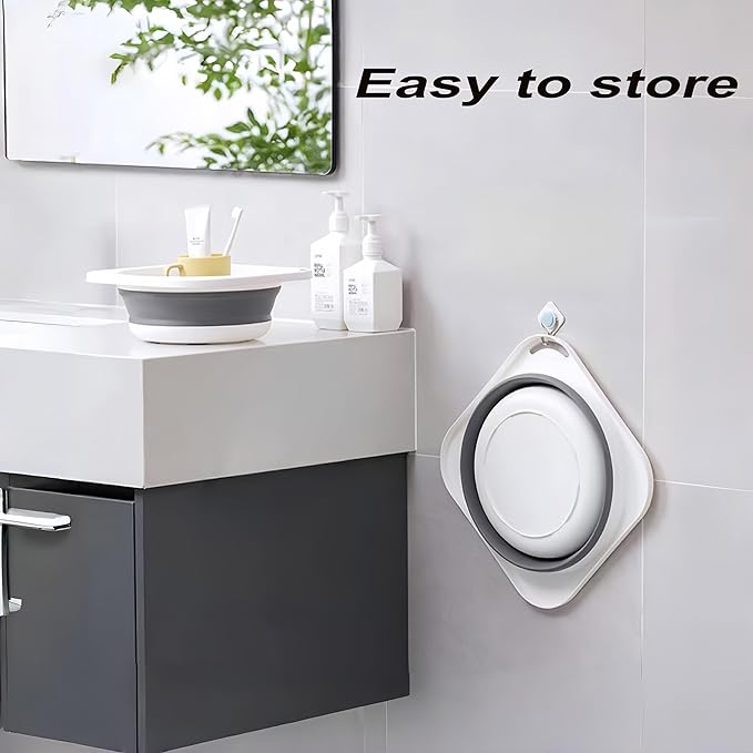 Portable Folding Wash Basin, 1.4 Gallon Lightweight Collapsible Sink, Camping Dish Tub, RV, Travel, Space-Saving and Easy to Store (Grey, 1 Pack)
