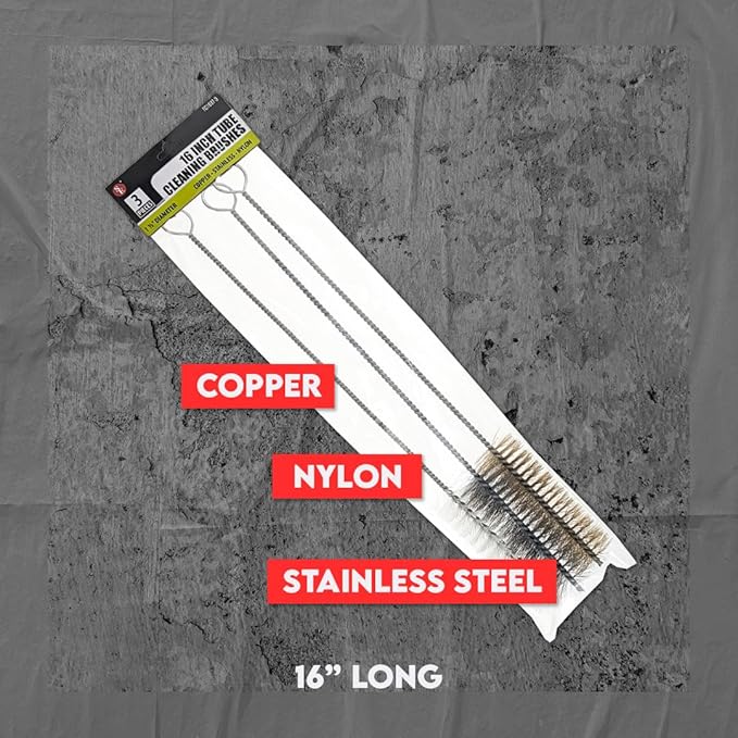 3 Piece Set of 16-Inch Tube Cleaning Brushes Copper, Stainless, Nylon for Various Surface Use (1.5-Inch Diameter)