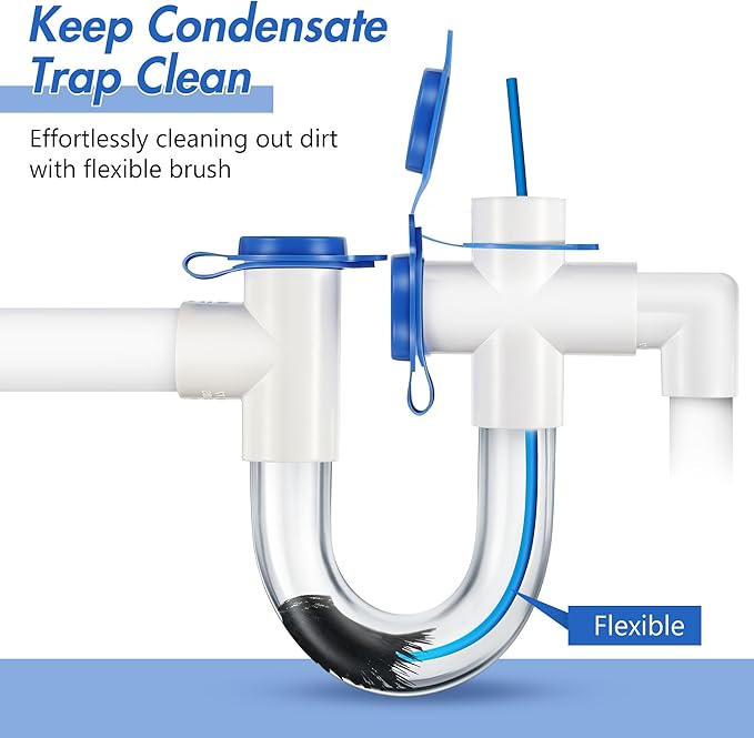 3 Pcs Condensate Trap Flexible Drain Brush, 16 Inch AC Drain Line Cleaning Brush for AC & HAVC Condensate P Trap, Blue