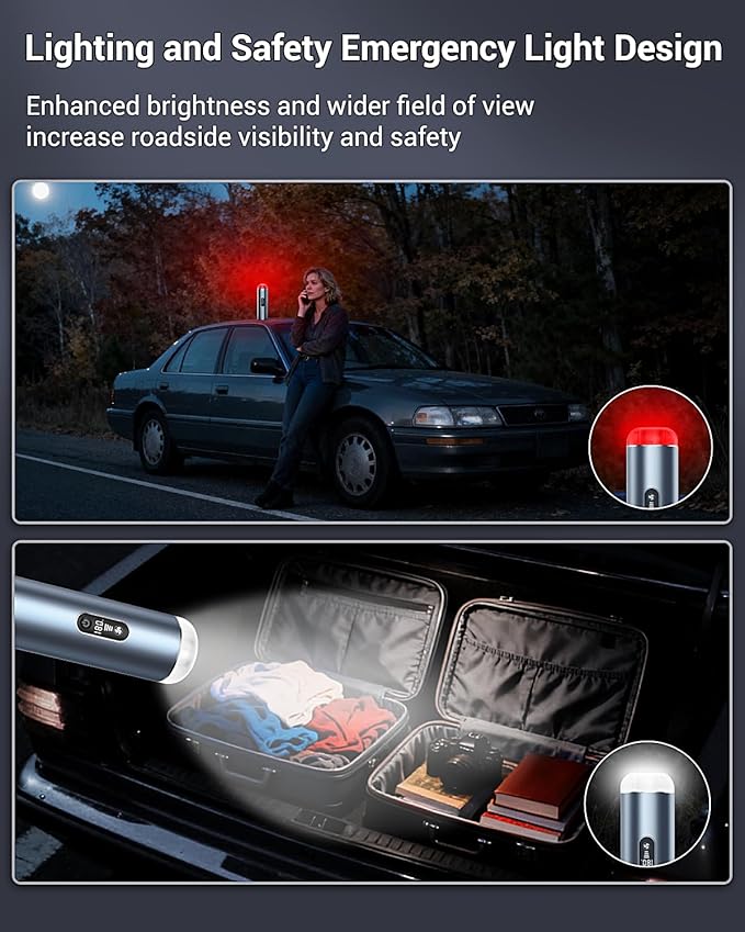 Handheld Vacuum Cordless, Powerful 18Kpa Car Vacuum with Brushless Motor, Portable Hand Held Vacuum with 3 Speed Modes, 5- in-1 Mini Vacuum Cleaner with White LED & Red Flash for home/Car/Office