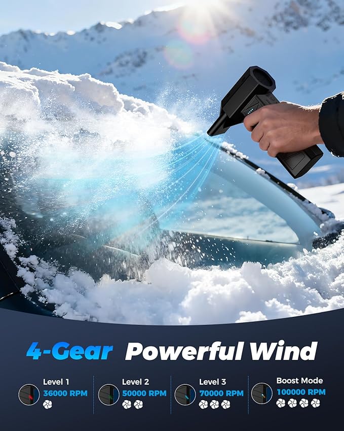 Electric Air Duster, High-Speed Brushless Motor Turbo Blower, 4-Gear Adjustable Cordless Air Blower for Keyboard, Computer, Car, Camera & Home Cleaning (CL02MAX)