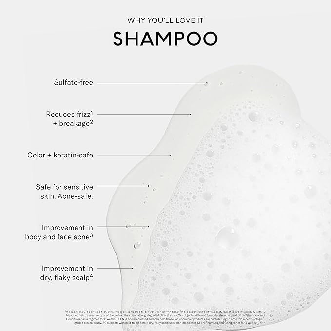 SEEN Shampoo, Fragrance Free - Non-Comedogenic Hair Shampoo- Dermatologist-Developed - Safe for Sensitive, Eczema & Acne Prone Skin