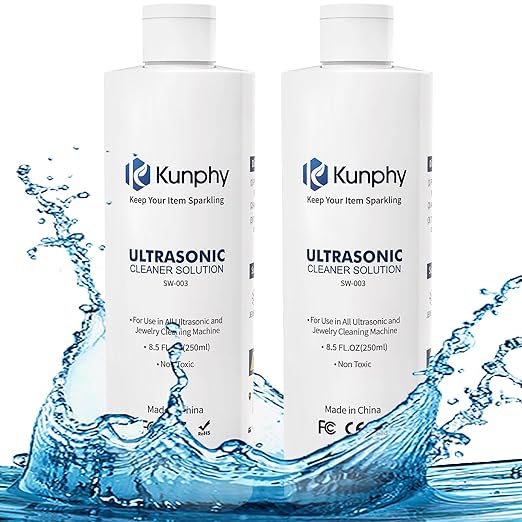 kunphy Sonic Jewelry Cleaner - Effective Solution for Cleaning Gold, Silver, Platinum, Diamonds, and Eyeglasses Watch, 8.5 oz (2 packs)