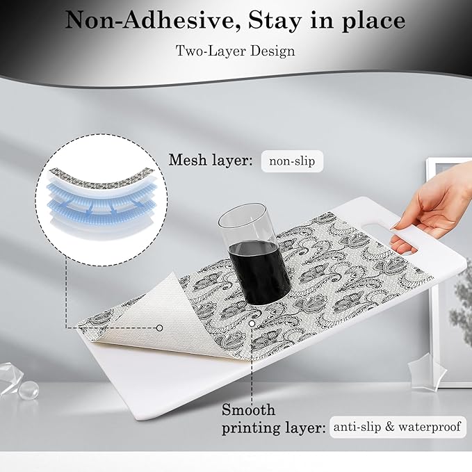 Drawer and Shelf Liner, Non-Slip Kitchen Cabinet Liners Non-Adhesive Thick Strong Grip Waterproof Washable Mats Protect Dresser Shelves Cupboard Bathroom Cabinets, Boho: Floral, 24 in X 10 FT