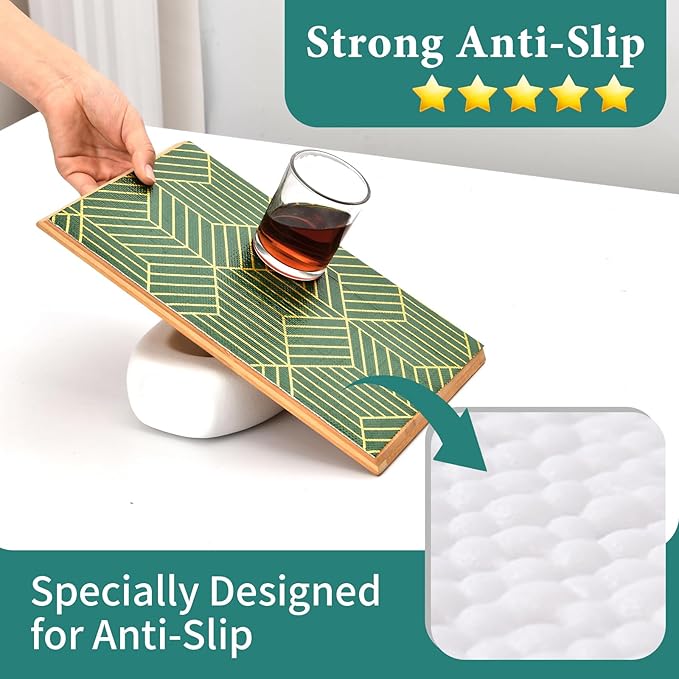 Shelf Liners for Kitchen Cabinets 23.6in x 30FT, Non Adhesive Cabinet Liner Strong Non-Slip Thickened Gold Green Geometric Drawer Liner, Easy to Clean for Shelf, Cabinet with Knife and Tape Measure