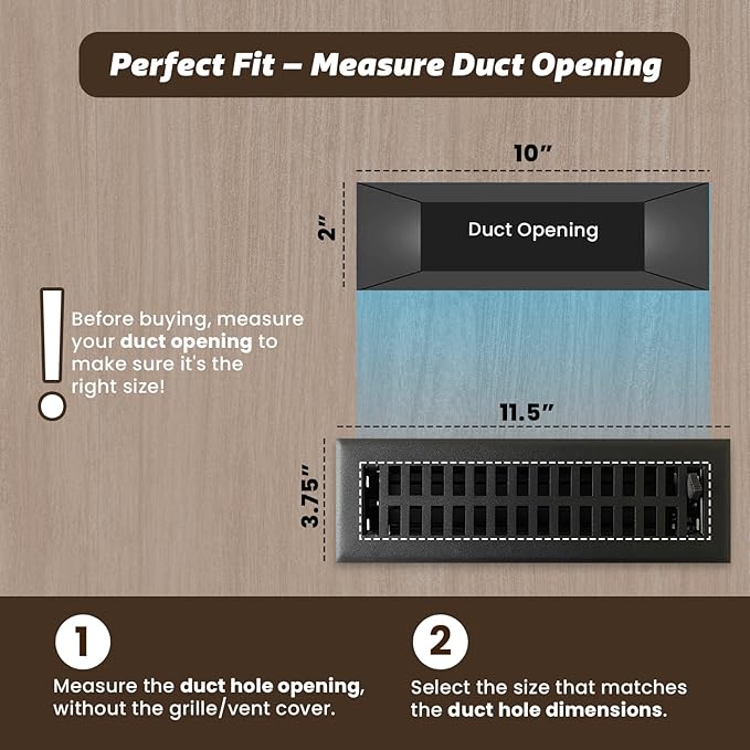 Empire Register Co, Vent Cover - 2x10 inch, Pack of 4, Modern Contemporary Design, Textured Black Finish, Heavy Duty Floor Vent Covers, Metal Damper Attached Home Floor only