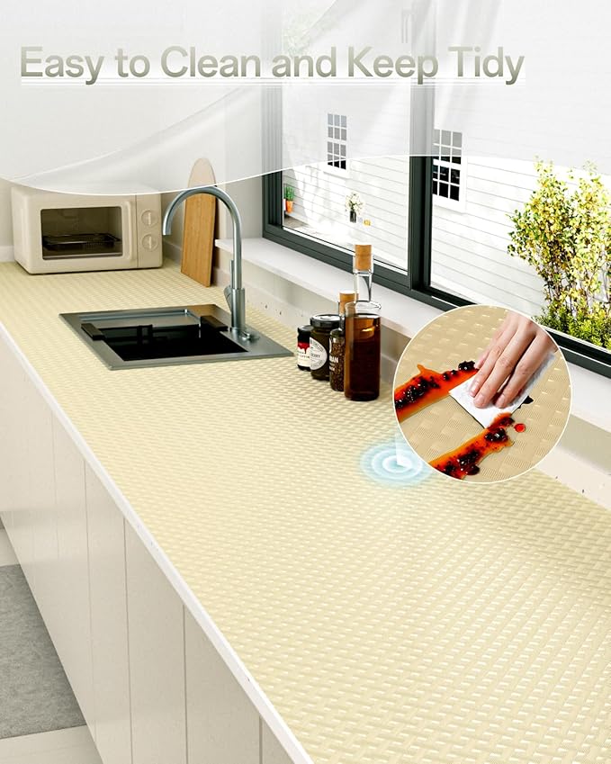 Shelf and Drawer Liner for Kitchen Cabinet, Non-Adhesive 24in x 240in Waterproof Contact Paper Refrigerator Liners Thickened Durable EVA Material Non Slip Mat for Dresser Cupboard Pantry Protector