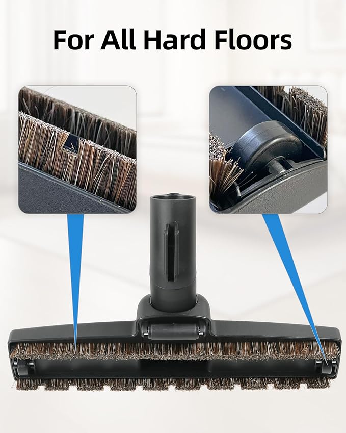 Horse Hair Floorhead for Miele Vacuum Cleaners, 12" Wide Hardwood Floor Brush as Vacuum Attachment Replacement Parts, Soft Bristles Head & Wheels Ideal for Hard Floors Cleaning