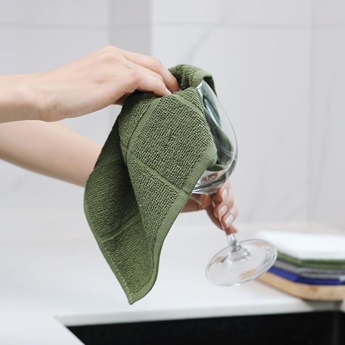 Glynniss Dishcloths Kitchen Highly Absorbent Dish Rags 100% Cotton Dish Cloths for Washing Dishes (Grey White)