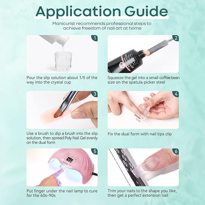 Modelones Slip Solution for Poly Gel, Anti-Stick Gel Nail Extension Complete Kit with Nail Forms Tips Clips Art Tool DIY at Home