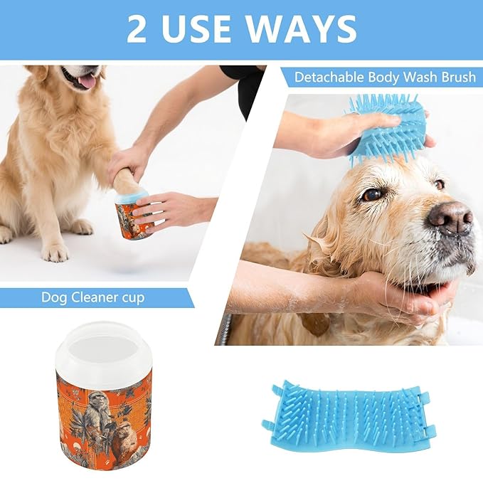 Dog Paw Cleaner Cups for Dogs Pet Foot Washer Paw Scrubber for Medium Small Large Dogs Cats Cleaning Cup Orange Monkeys Mountains Moon