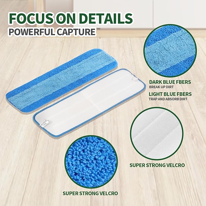 4 Pack Microfiber Cleaning Pads Compatible with Bona Mop, Reusable Microfiber Mop Pads for 18 Inch Mop, Hardwood Floor Replacement Cleaning Mop Pads, Machine Washes