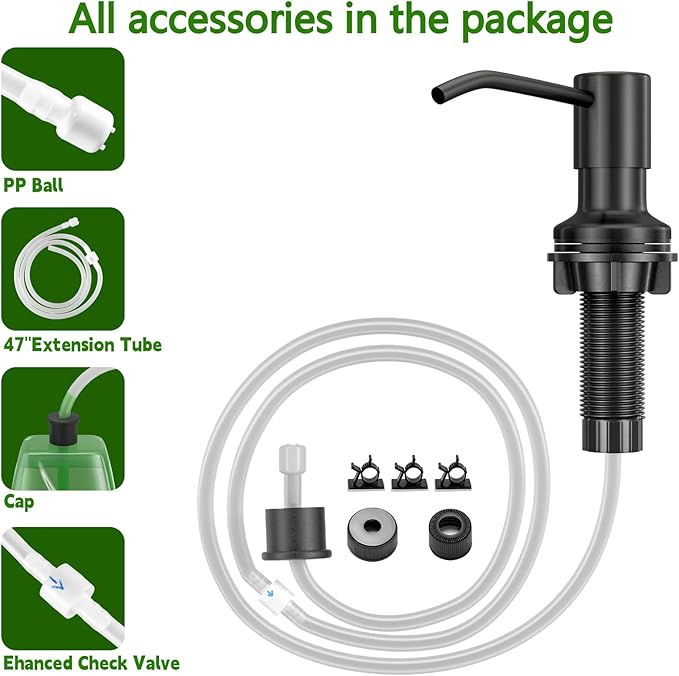 Kitchen Sink Soap Dispenser, Built in SoapDispenser, 47" Extension Tube kit, Counter Lotion Dispenser Pump, No Need More Refills (Black)