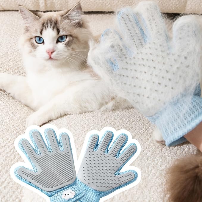 Pet Hair Remover Glove for Dogs & Cats | Upgraded Reusable 5-Finger | Gentle Deshedding Grooming Brush | Pet Hair Removal Tool for Furniture, Couch, Carpet, Car Seats | Sky Blue, 1 Count