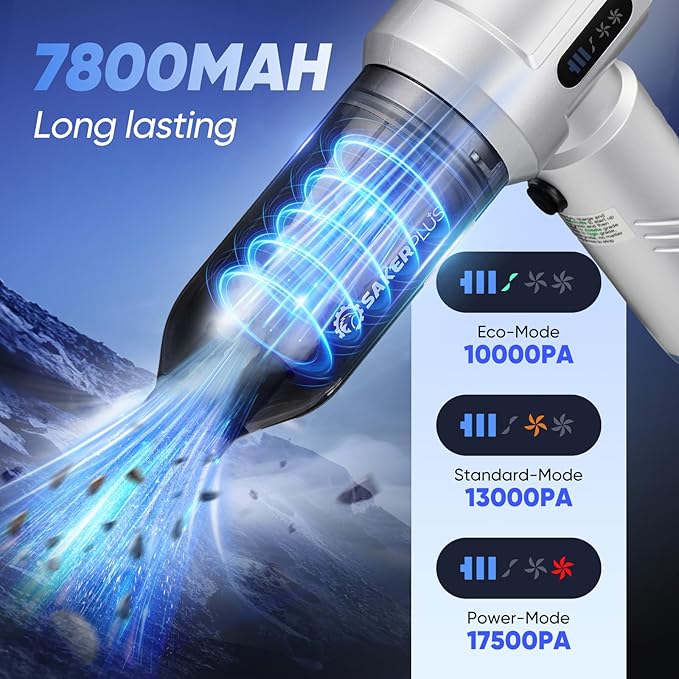 Cordless Car Vacuum, 4 in 1 Mini Vacuum Cleaner High Power 17500PA Suction Handheld Vacuum, Portable Air Dusters,Battery 3 Level Adjustment Small Car Cleaner for Cars Home Office (Silver)