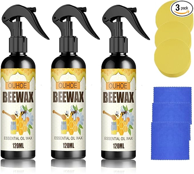 3 Pcs Beeswax Spray Wood Polish, Perfect for Kitchen Living Room Floors Furniture Polish and Cleaner Care.
