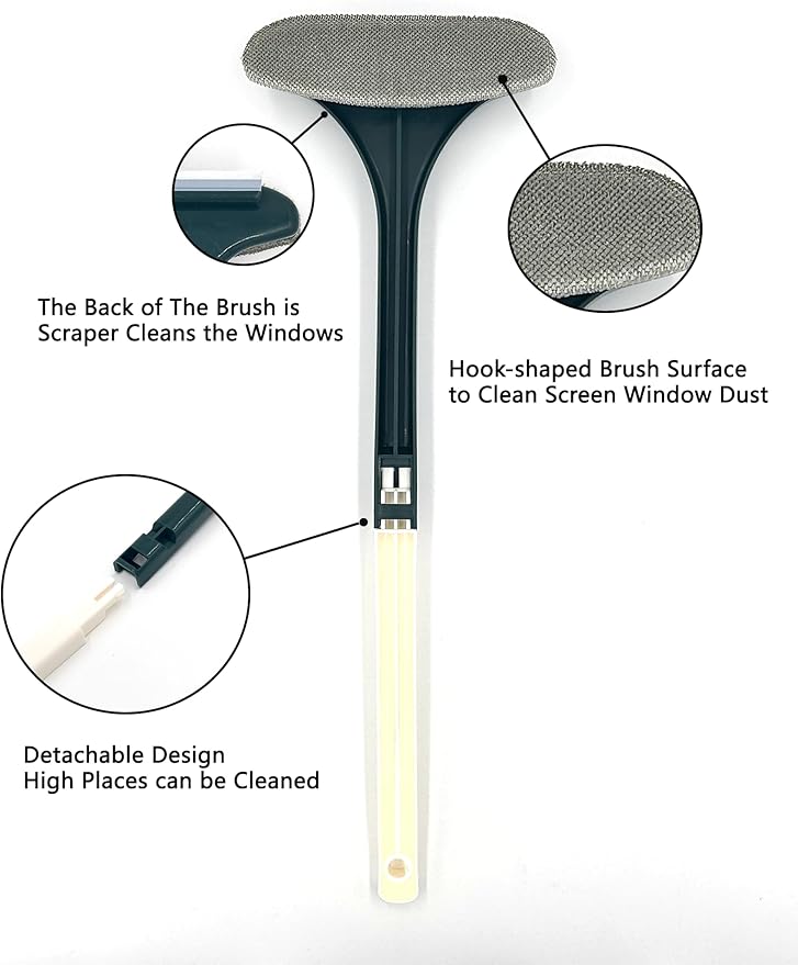 2 in 1 Window Screen Cleaning Brush, Double Sided Wet & Dry Dual Use,Extendable Handle Multifunctional Brush, Pet Hair Remover for Furniture&Carpet（Green White）