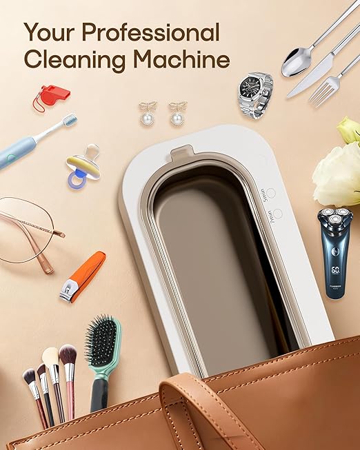Ultrasonic Jewelry Cleaner, Professional 48KHz Ultrasonic Machine for Jewelry, Eyeglass,Denture,Watch Band,Retainer,Ring - 2 Cleaning Modes/360°Deep Clean,350ML/12OZ 304 Stainless Steel Tank,Low Noise
