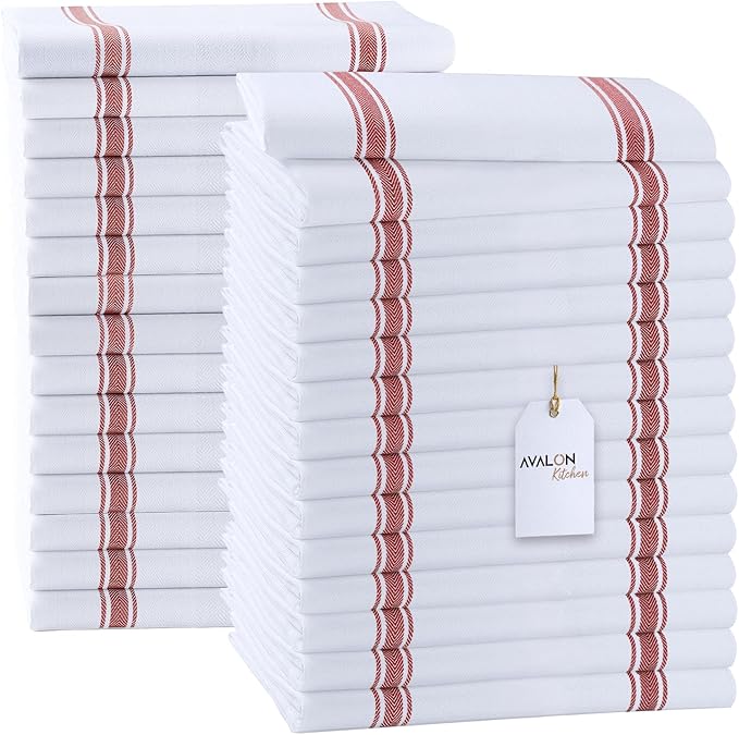Dish Towels Set (Value Pack of 30) Size 15x25 Inch, 100% Cotton Soft & Absorbent Kitchen Towels, Tea Towels, Reusable Cleaning Cloths for Household Cleaning (Red)