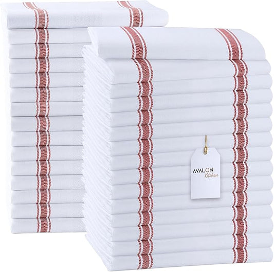 Dish Towels Set (Value Pack of 30) Size 15x25 Inch, 100% Cotton Soft & Absorbent Kitchen Towels, Tea Towels, Reusable Cleaning Cloths for Household Cleaning (Red)