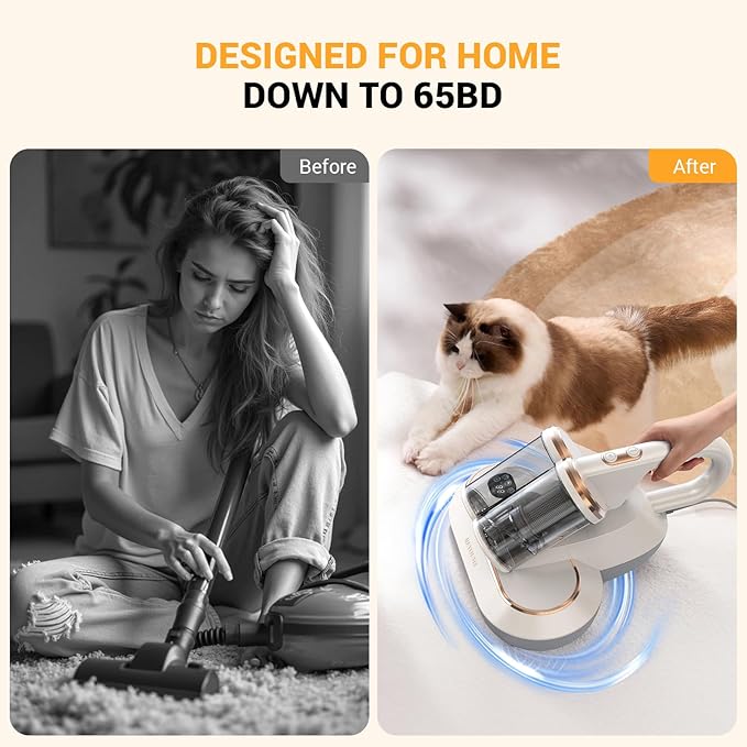 Mattress Vacuum Cleaner 13Kpa Bed Vacuum Cleaner with 253.7nm UV-C Light 149℉ Heating Dual Cup Widen Suction Port Handheld Vacuums for Bed, Sofa, Couch(White)