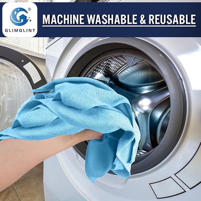 GLIMGLINT Blue Microfiber Cleaning Cloth,150PK Reusable Cleaning Rags,Highly Absorbent Shop Rags Bulk,All-Purpose Car Cleaning Towels for TV Screen,Kitchen,Bathroom,Restaurant,Garage, 14"X12"