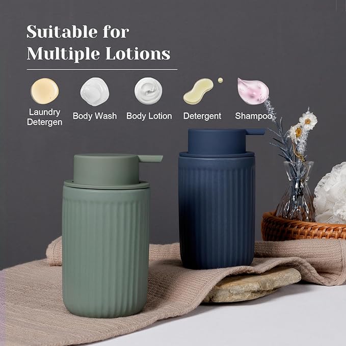 INGOFIN Ceramic Lotion Dispenser - 12oz Refillable Hand Soap Dispenser Bathroom, Modern Liquid Soap Dispenser with Pump, Dish Dispenser for Kitchen, Sage Green